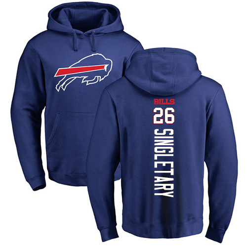 Men NFL Buffalo Bills 26 Devin Singletary Royal Blue Backer Pullover Hoodie Sweatshirt